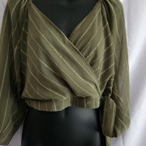 BCBGeneration Olive Striped Wrap Blouse